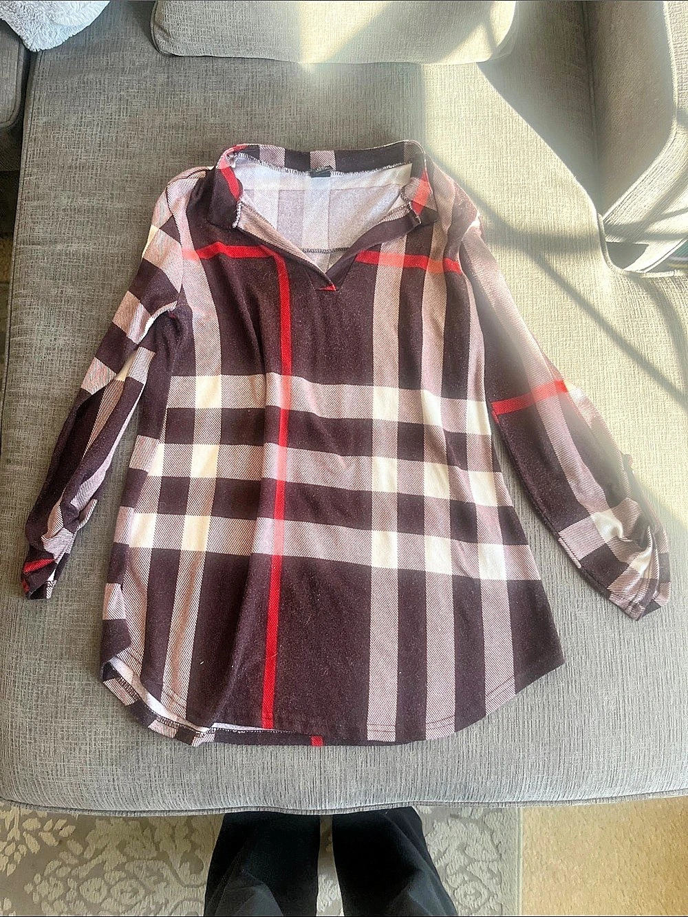 Lilly Plaid Cotton Shirt in Brown & Red Size Small-Medium Like New